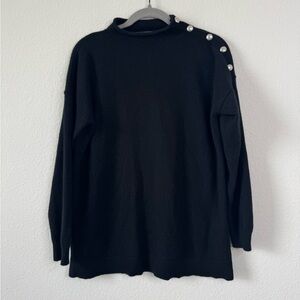 Lauren Ralph Lauren 100% Cashmere Sweater Women’s M Black Button Shoulder Preppy